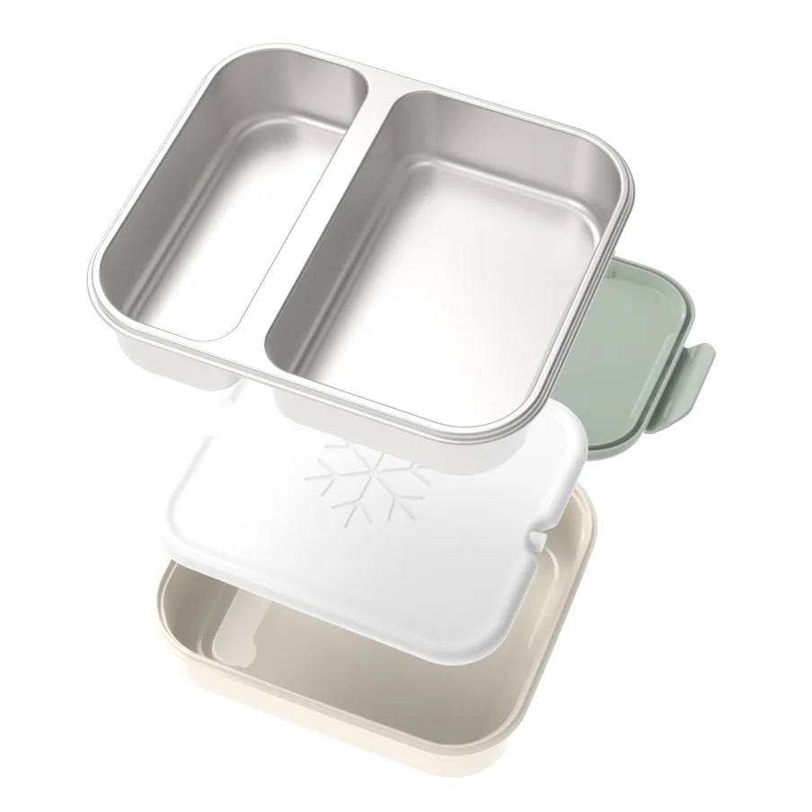 Stainless Steel Bento Box with Ice Pack - Ivory/Sage