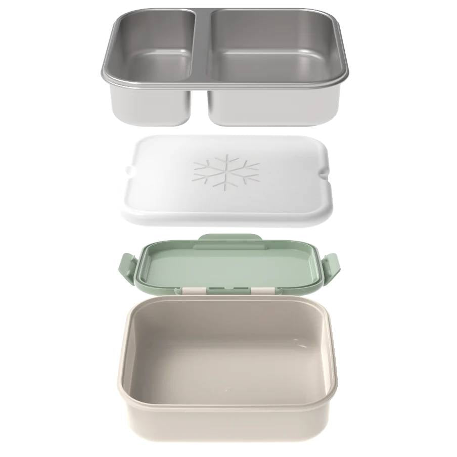 Stainless Steel Bento Box with Ice Pack - Ivory/Sage