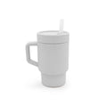 Silicone trainer sippy cup in BPA free silicone with handle and straw on a white background