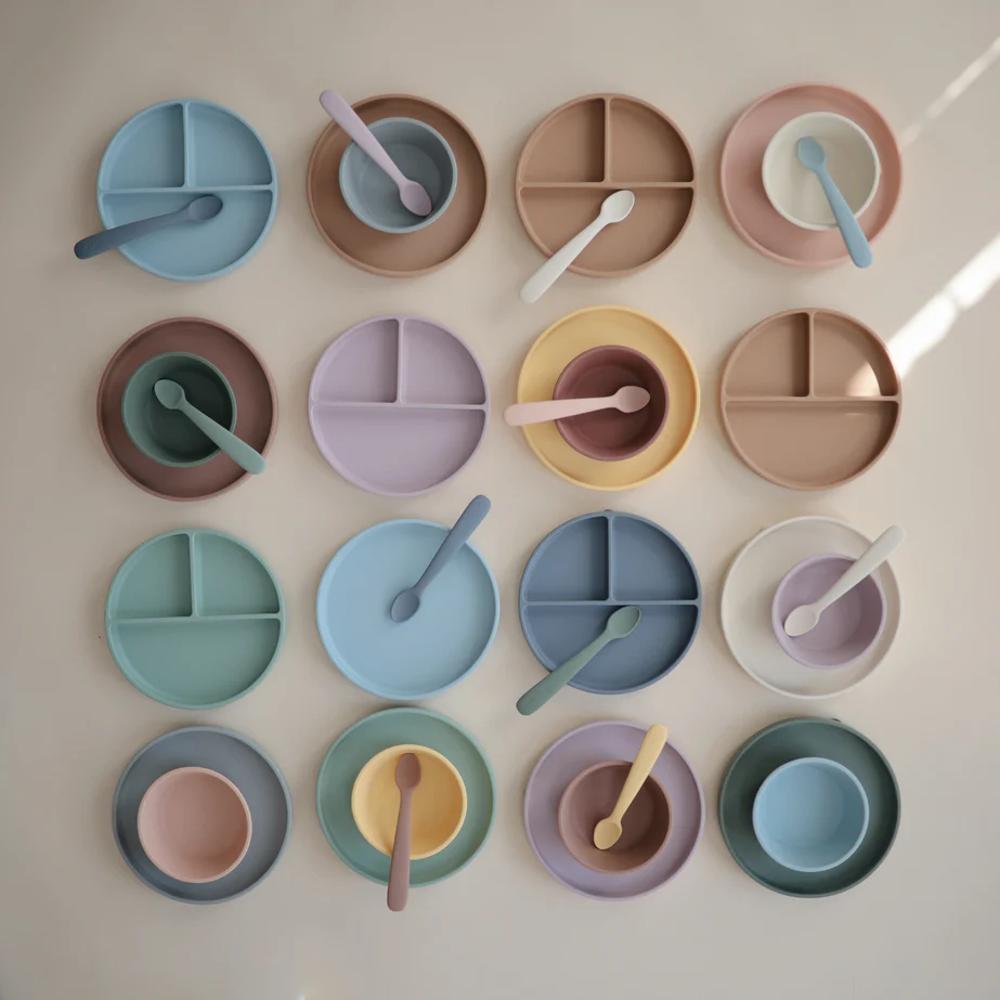 Silicone Suction Plate (Divided) - Stone
