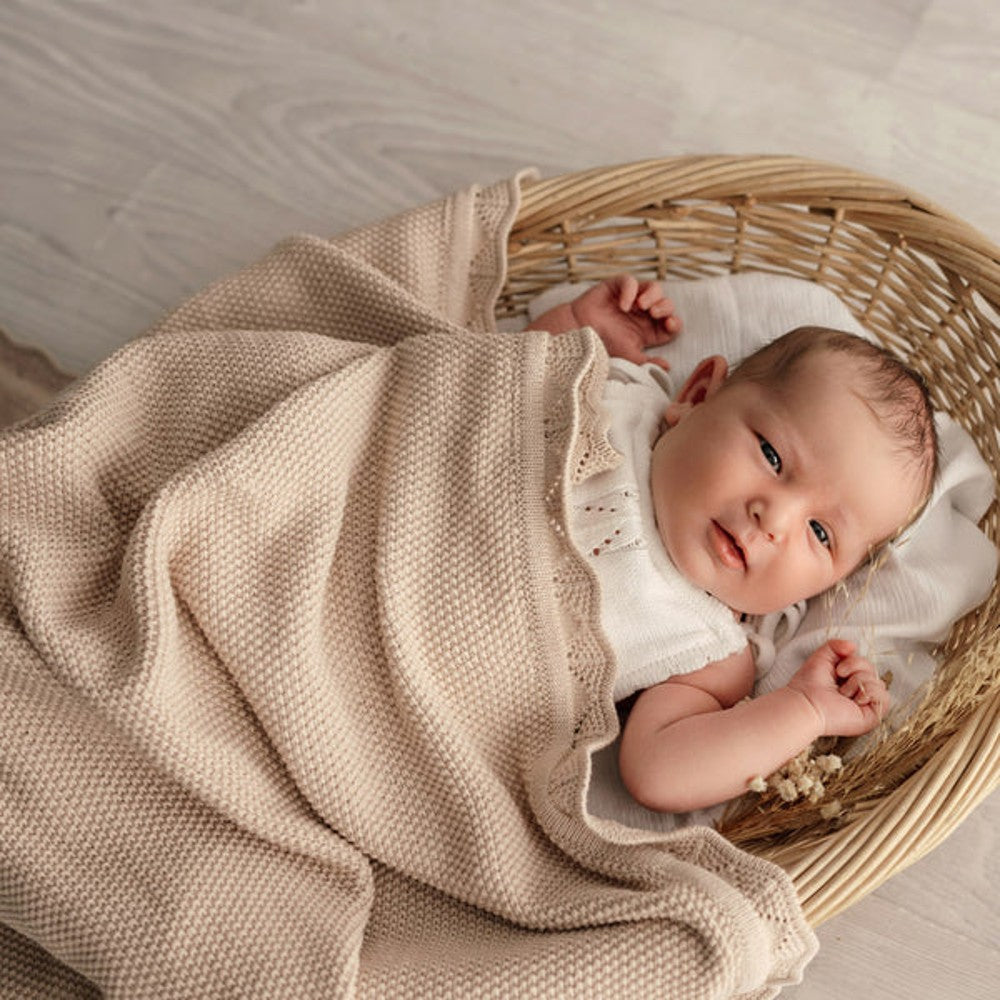 Scalloped Edge Heirloom Blanket - Latte