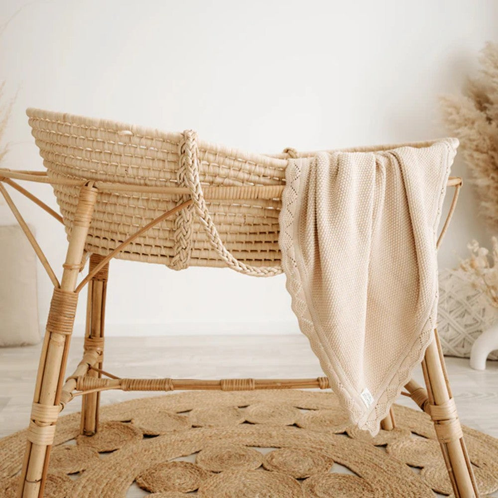 Scalloped Edge Heirloom Blanket - Latte