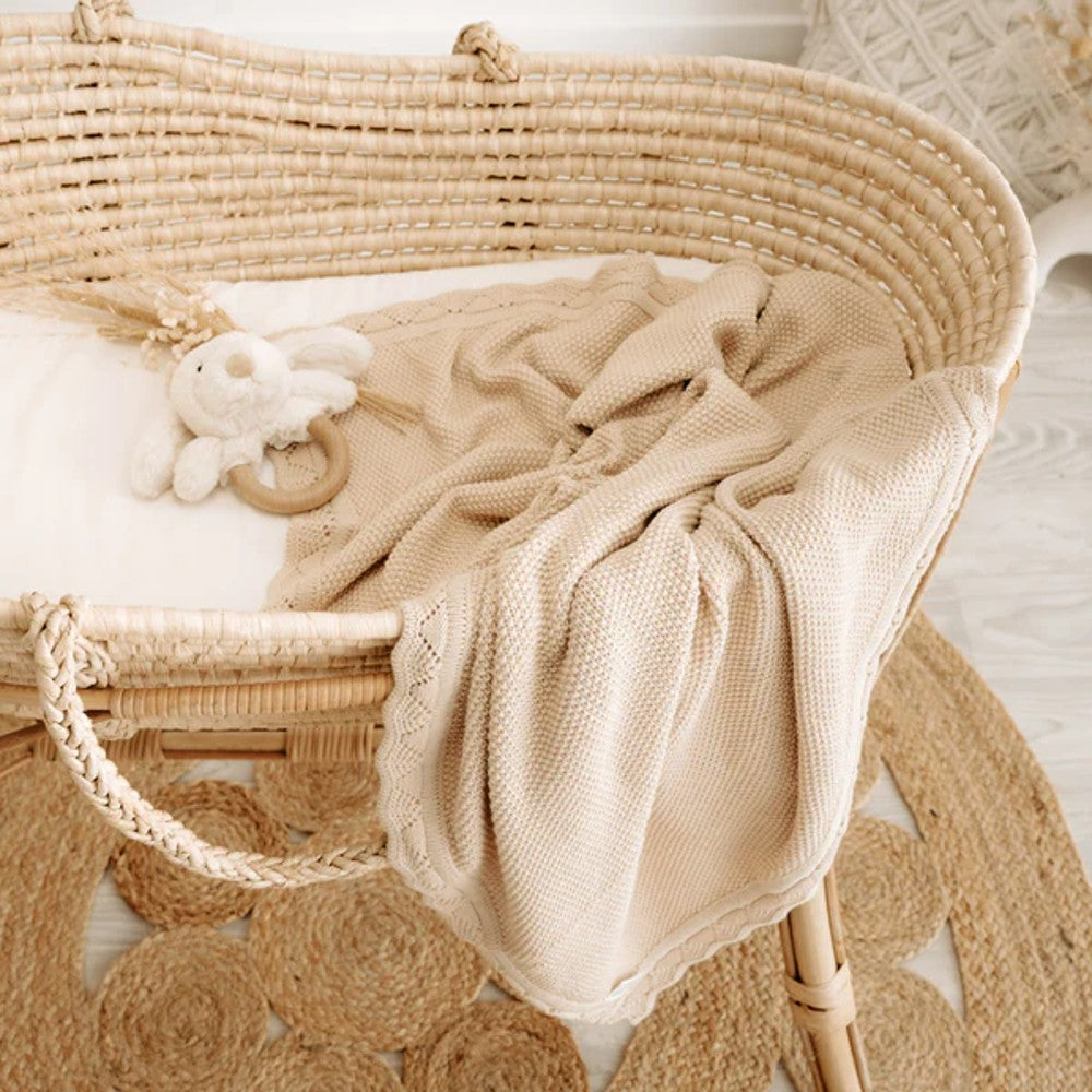 Scalloped Edge Heirloom Blanket - Latte