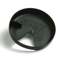 A black circular plastic cap with a textured surface, featuring a cutout and the embossed brand name 'nagene' on the inside, shown on a white background.