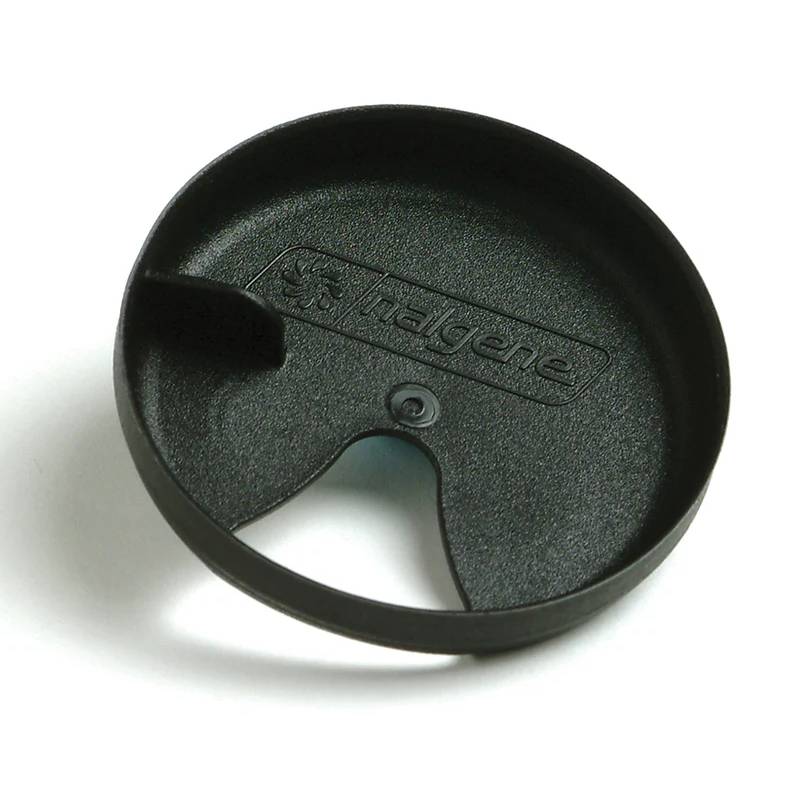 A black circular plastic cap with a textured surface, featuring a cutout and the embossed brand name 'nagene' on the inside, shown on a white background.