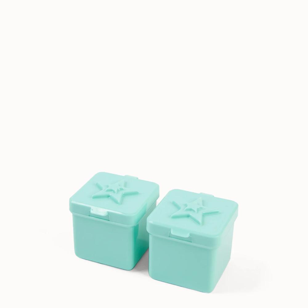 blue Montiico mini plastic boxes for sauces and snacks