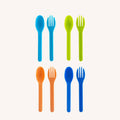 blue green and orange reuseable plastic Montiico fork and spoon set