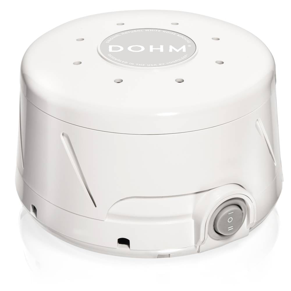 White noise machine with 'DOHM' branding on a white background