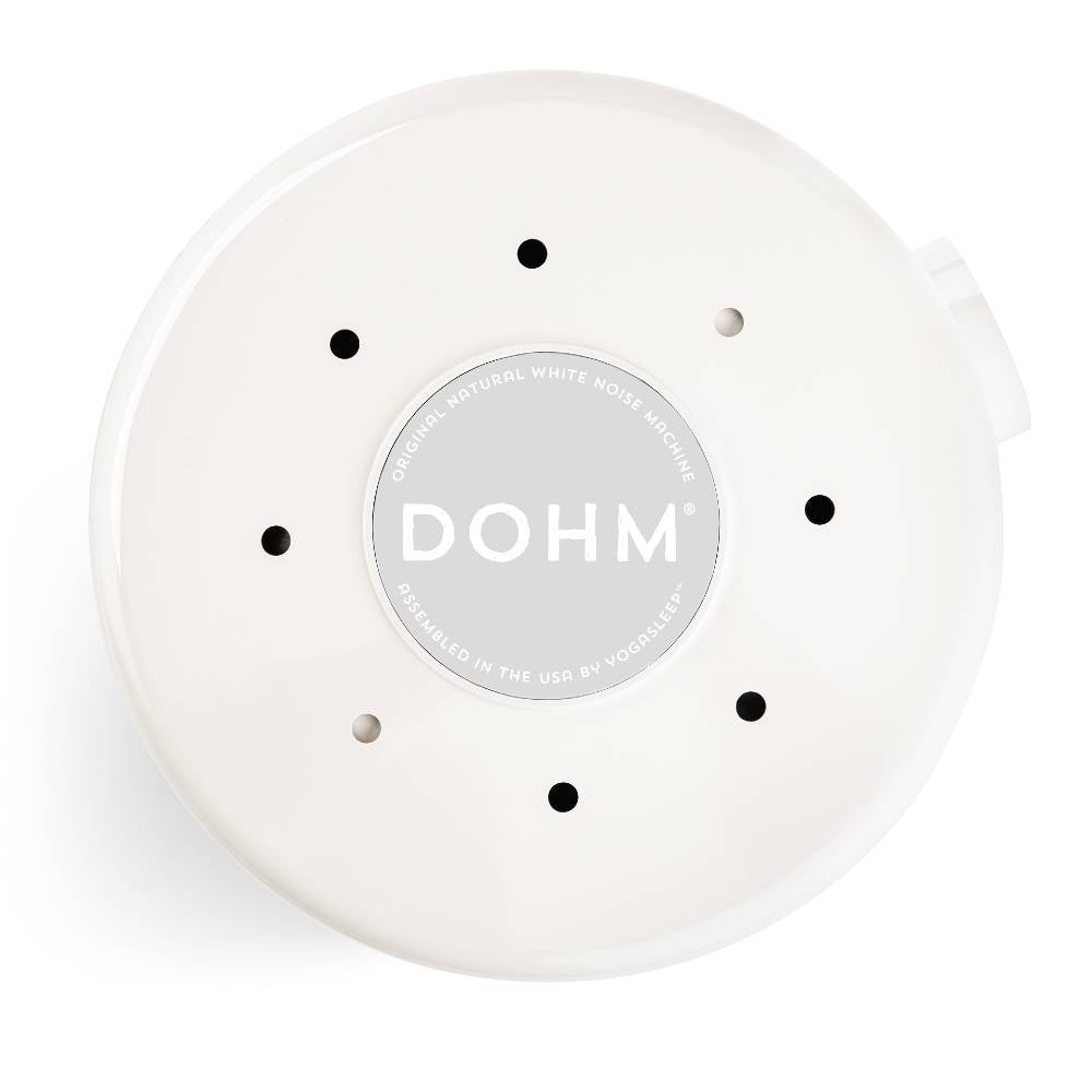 White noise machine with 'DOHM' branding on a white background