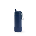 navy complete Montiico flip top straw stainless steel water bottle with silicone bumper