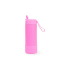 Pink complete Montiico flip top straw stainless steel water bottle with silicone bumper