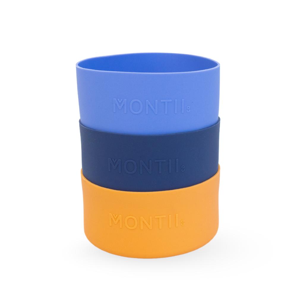 blue navy and orange large Montiico silicone bumpers for 1l bottles