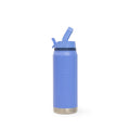 A light blue insulated water bottle with a flip-top lid and a brushed silver metal base, shown on a clean white background.