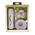 Subo food bottle starter kit packaging with lavender bottles on a beige background