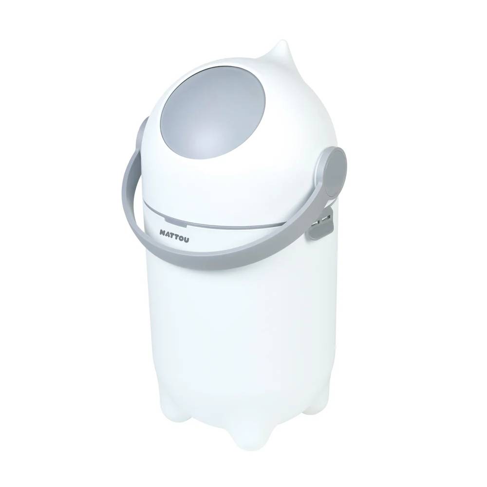 White napp bin with gray lid on a white background