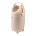Beige nappy bin with handle on a white background