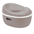 Taupe potty seat with white rim on a white background