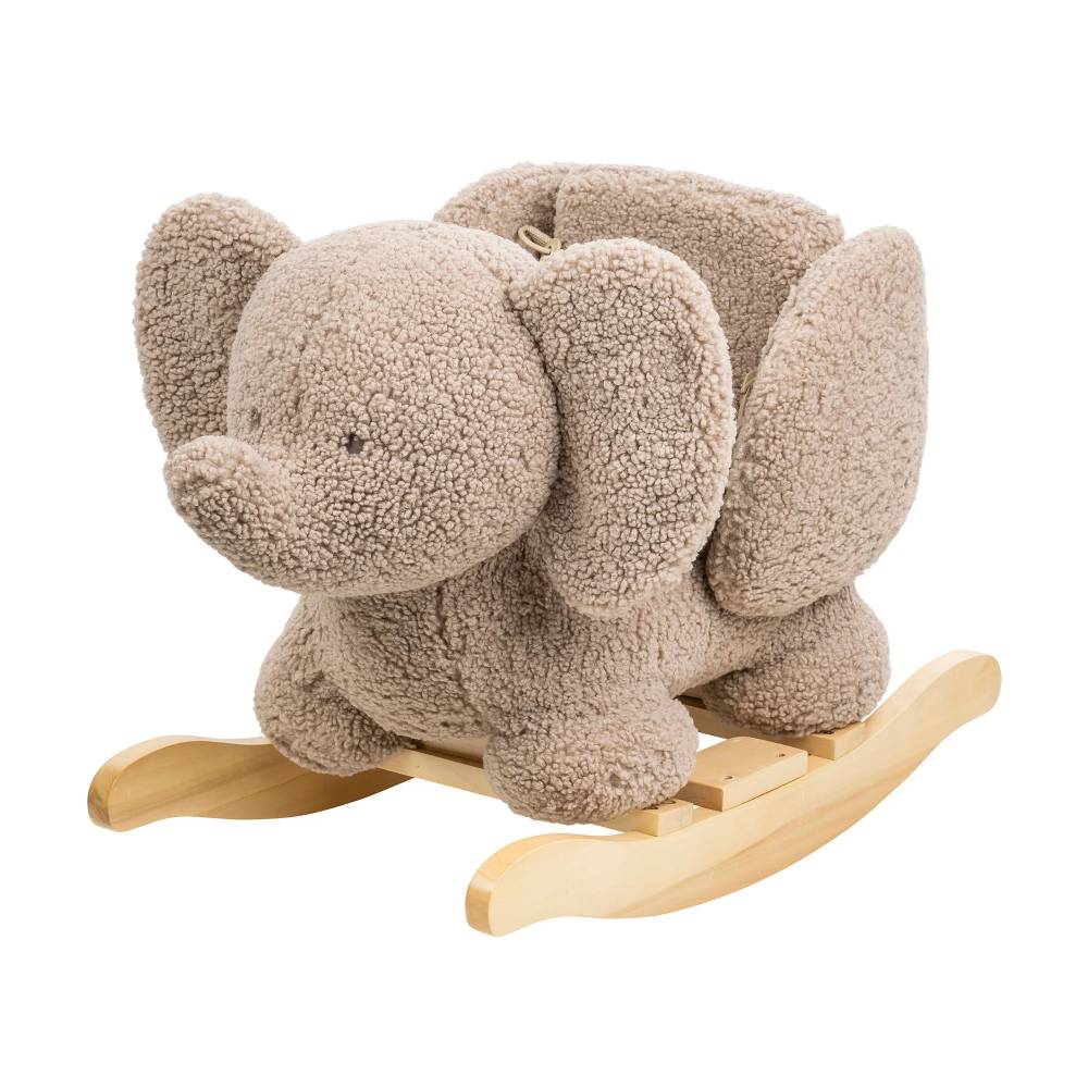 Plush elephant rocking toy on a white background