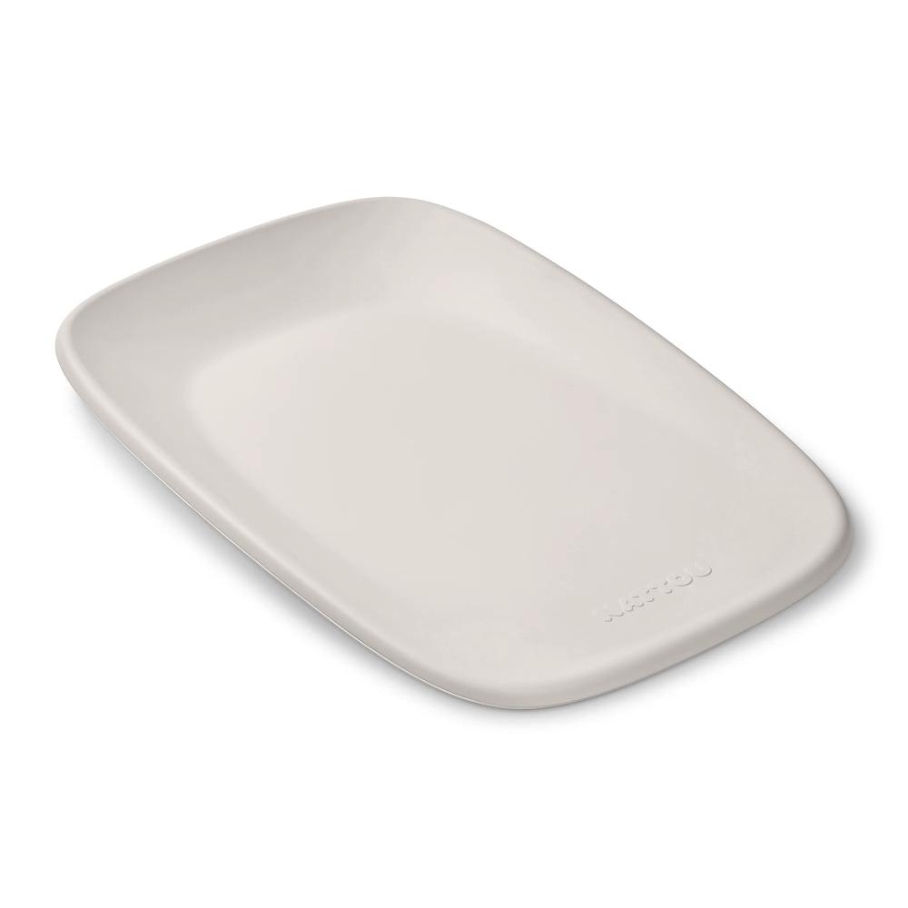 Rectangular grey baby change table on a white background