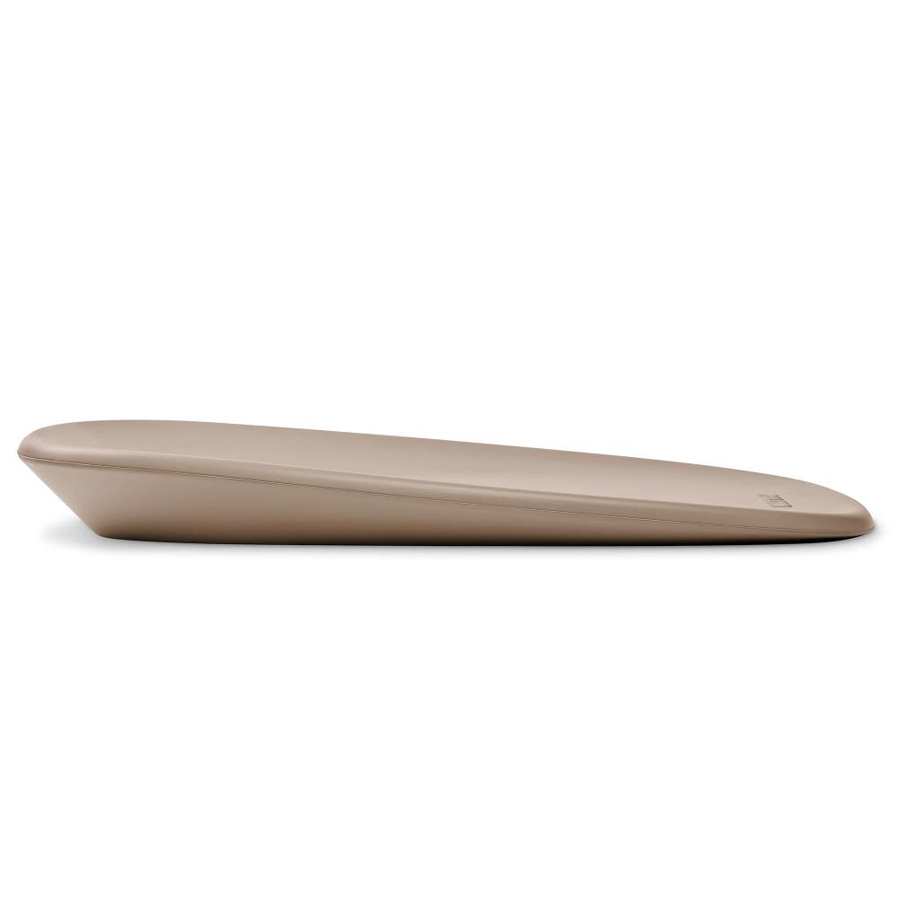 Side view of a taupe brown baby change mat on a white background