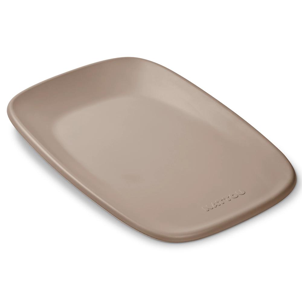 Rectangular taupe brown baby change mat with Nattou' branding on a white background