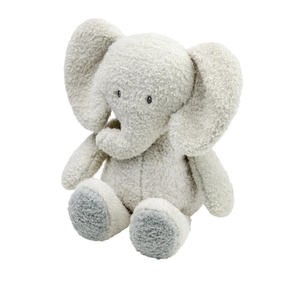Plush elephant toy on a white background