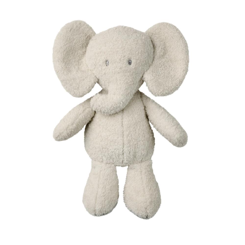 Plush elephant toy on a white background