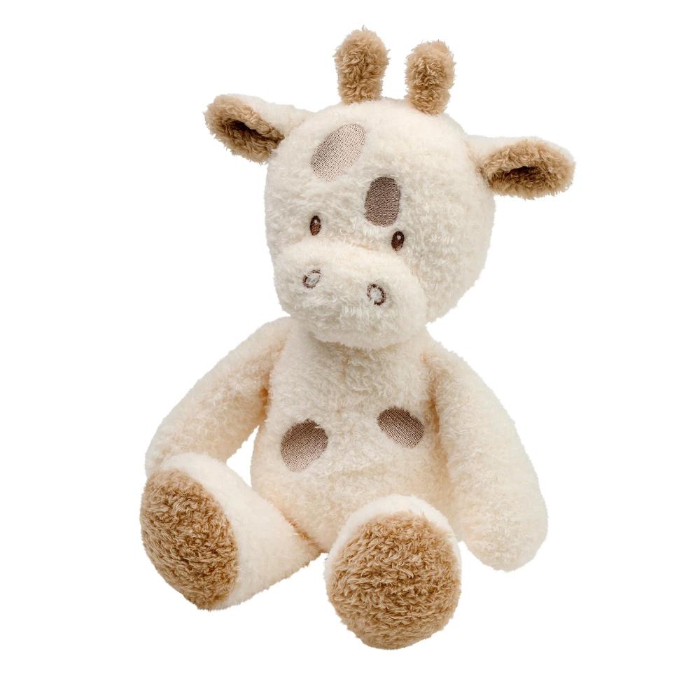 Plush giraffe toy on a white background