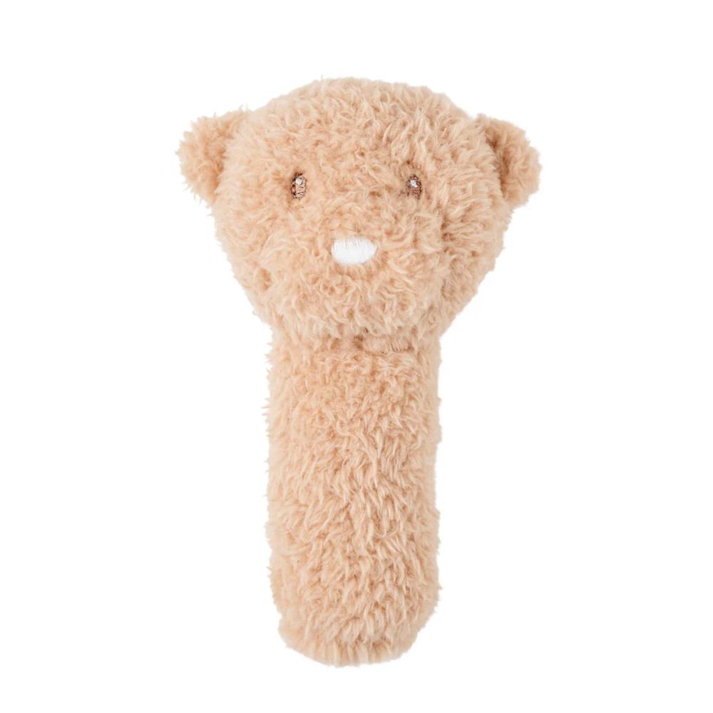 Plush teddy bear-shaped rattle on a white background