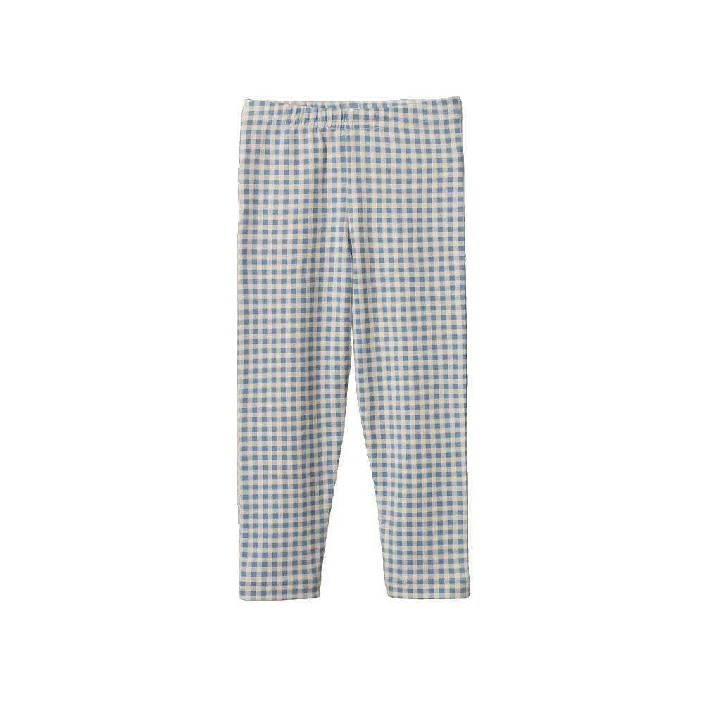 Blue and white gingham patterned Nature Babypants shown flat against a solid white background.