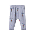Light blue baby leggings with bluebell floral patterns with red bows on a white background