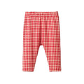 Red and white gingham checkered leggings with an elastic waistband, shown flat against a solid white background.