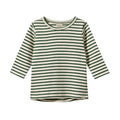 Nature Baby Green and white striped long-sleeve shirt on a white background