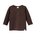 Cotton brown long-sleeve waffle textured shirt on a white background