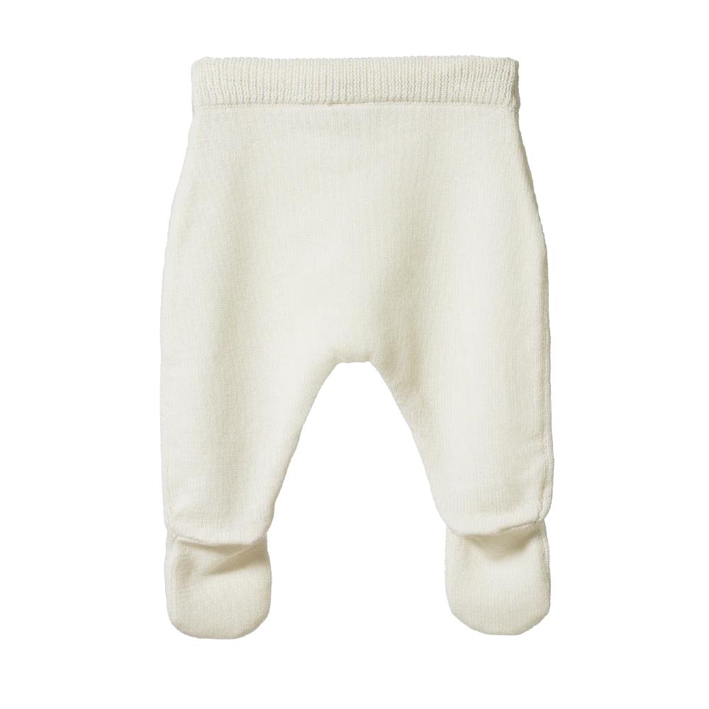 Cream baby footed pants on a white background