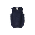 Navy blue merino wool knitted vest on a white background