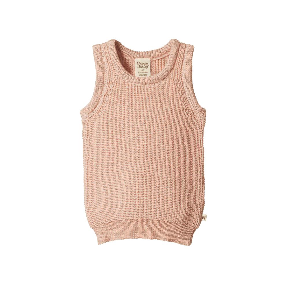 Light pink merino wool knitted vest on a white background