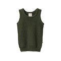 Green merino wool knitted outer vest on a white background