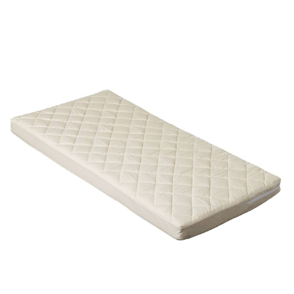 Cream coloured quilted bassinet mattress on a white background