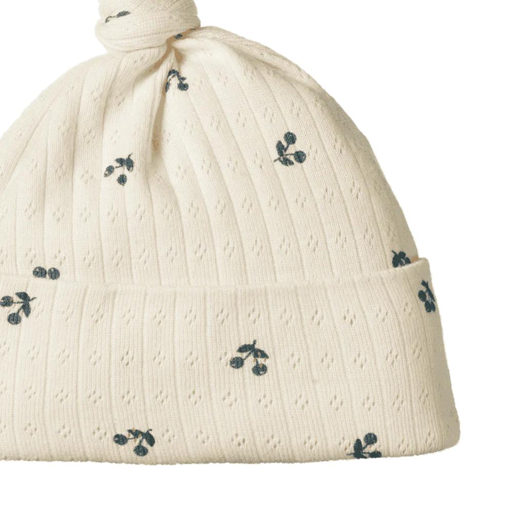 Pointelle Knotted Beanie - Winter Berry Print