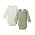 Cotton Derby Long Sleeve Bodysuit 2pk - Natural/Nettle