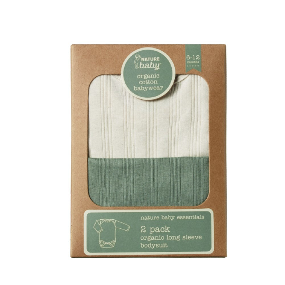 Cotton Derby Long Sleeve Bodysuit 2pk - Natural/Nettle