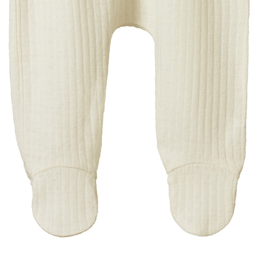 Merino Pointelle Footed Romper - Natural