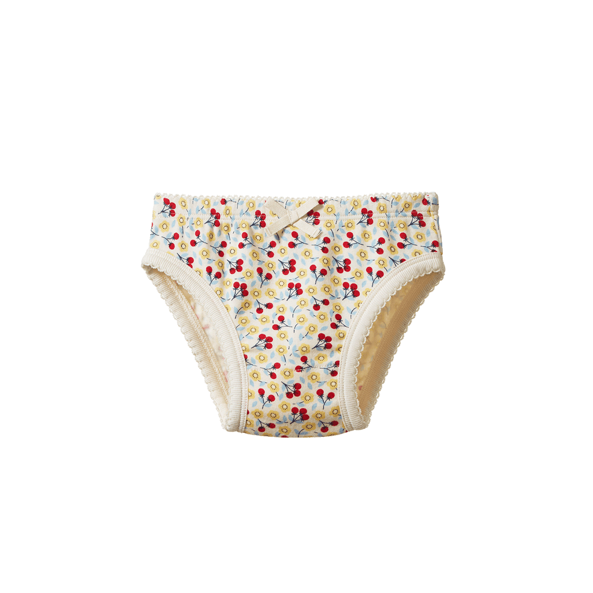 Nature Baby Jersey Girls Underwear in Kitchen Garden print on a white background.