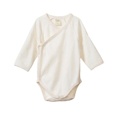 Cotton Long Sleeve Kimono Bodysuit - Natural