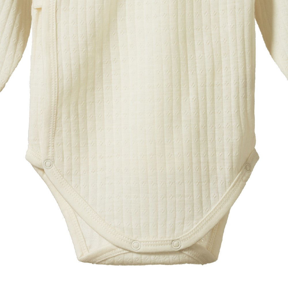 Merino Kimono Pointelle Long Sleeve Bodysuit - Natural