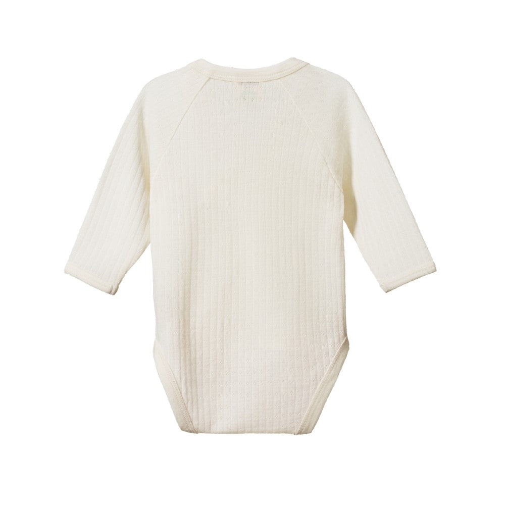 Merino Kimono Pointelle Long Sleeve Bodysuit - Natural