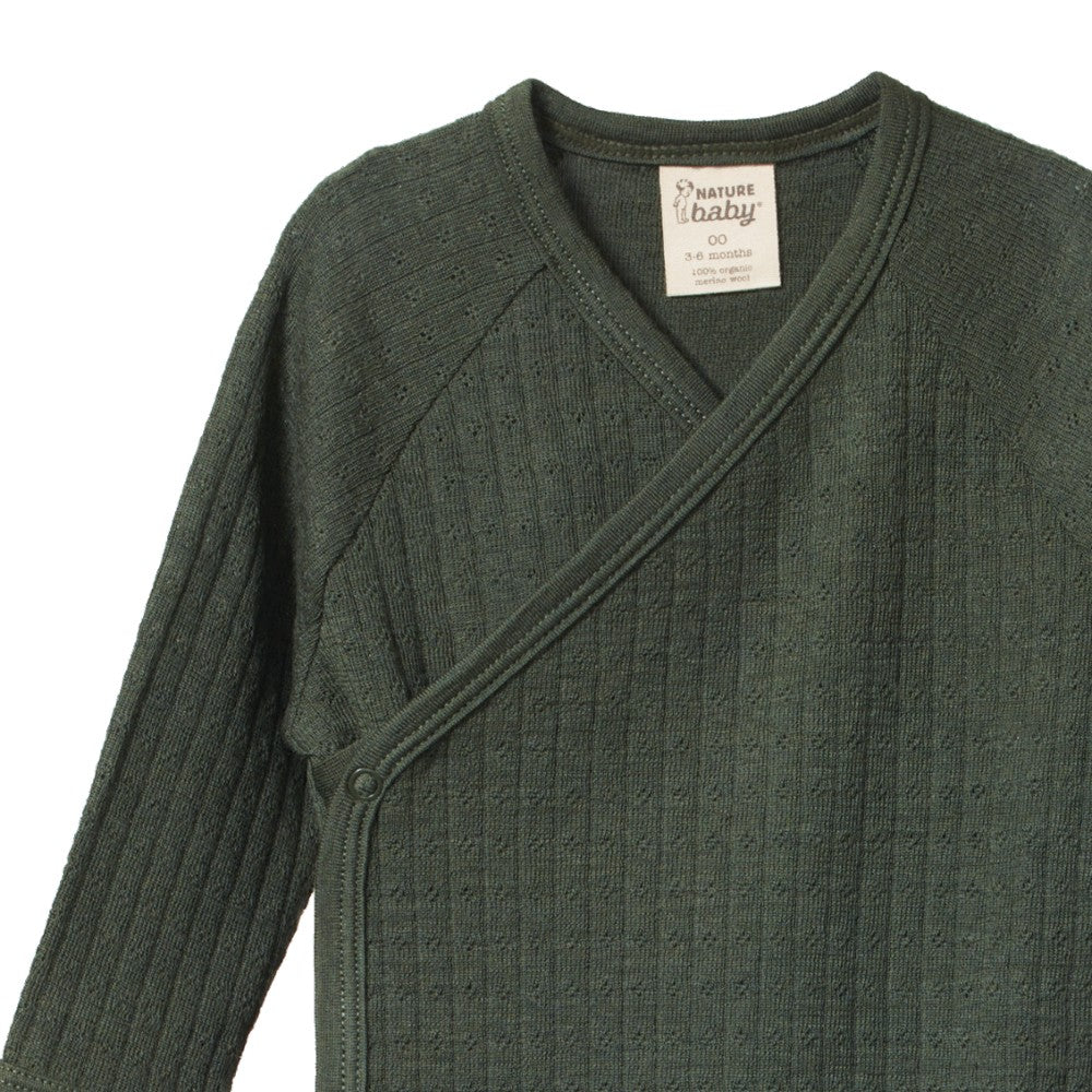 Merino Kimono Pointelle Long Sleeve Bodysuit - Thyme