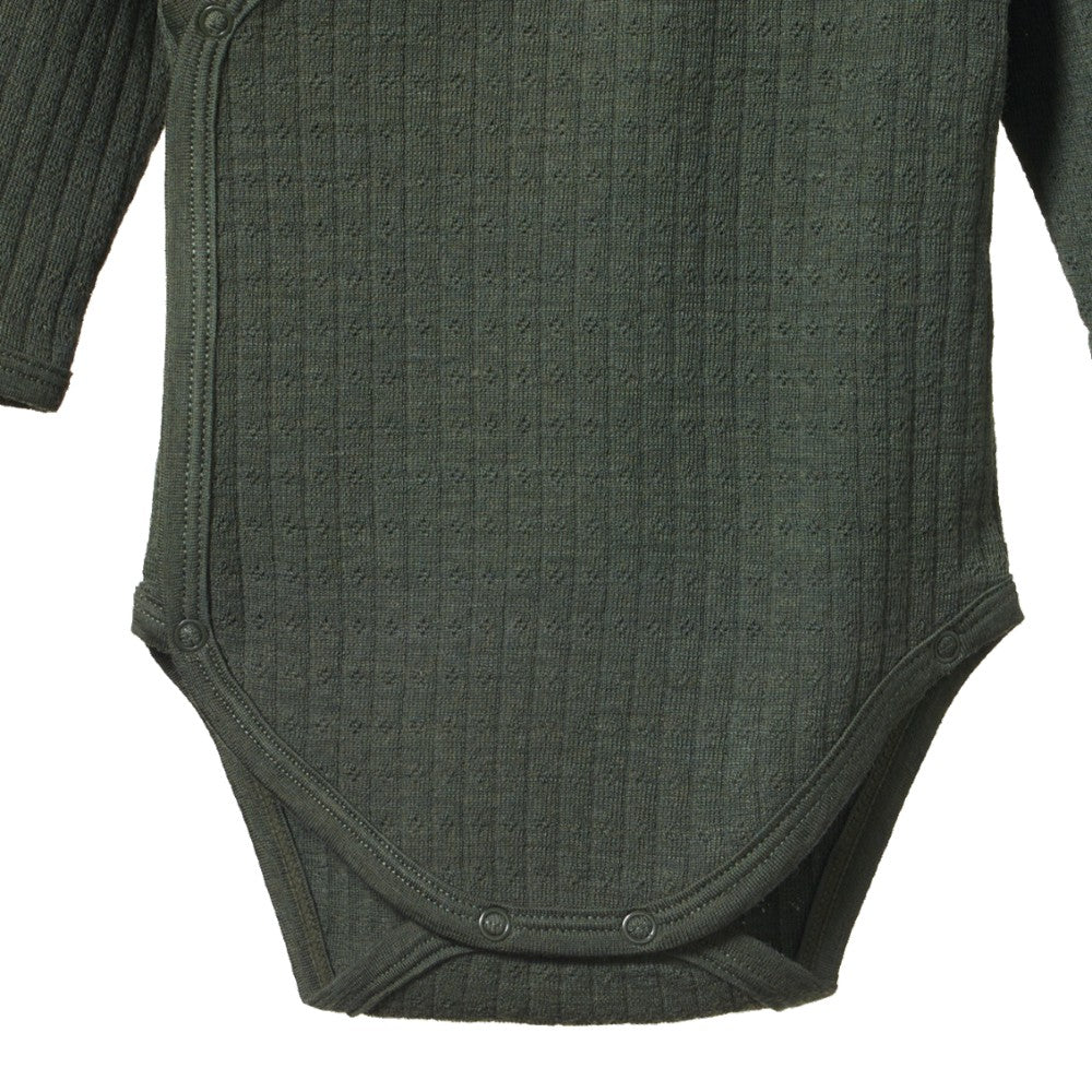 Merino Kimono Pointelle Long Sleeve Bodysuit - Thyme