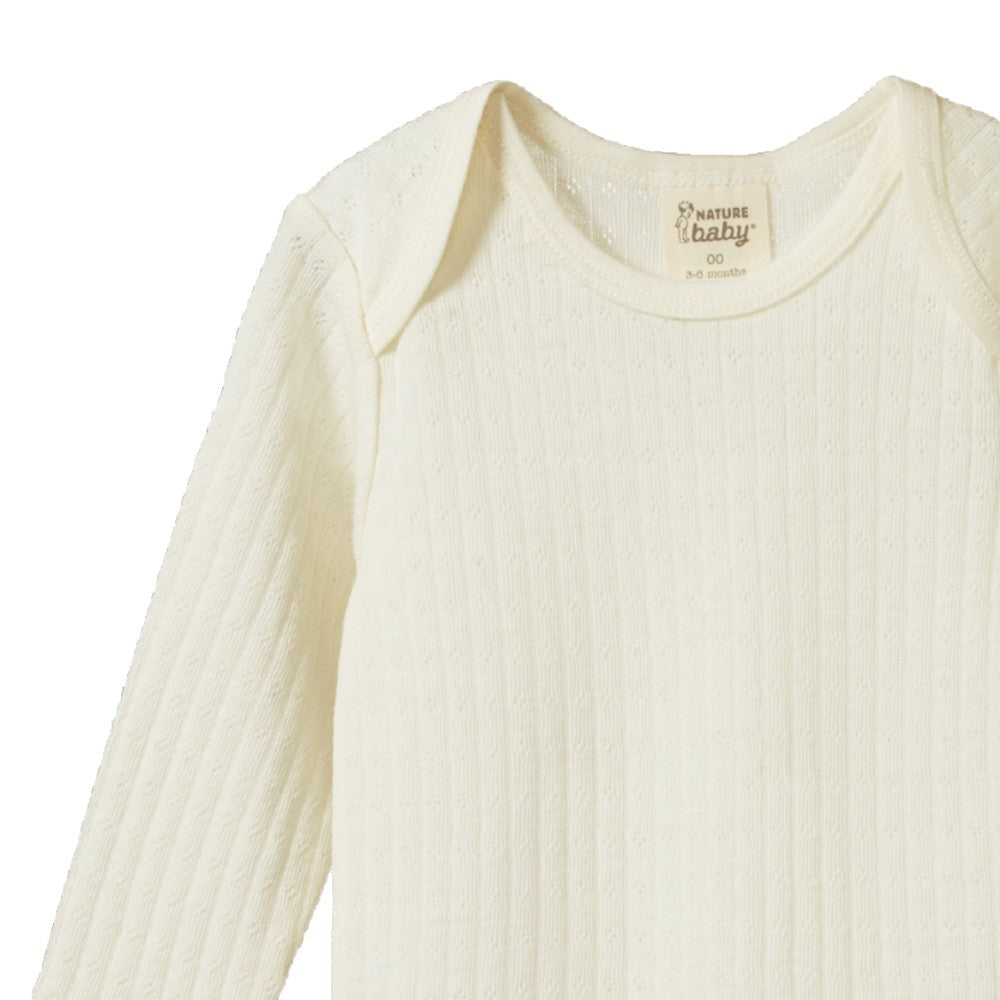 Merino Pointelle Long Sleeve Bodysuit - Natural
